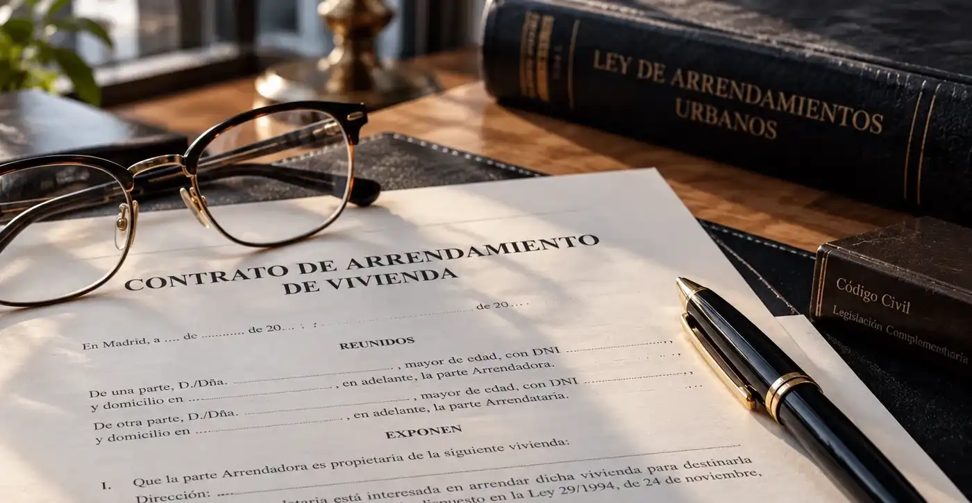 Contrato de arrendamiento de vivienda con gafas y bolígrafo: abogado inmobiliario en Alicante para propietarios y la moratoria turística