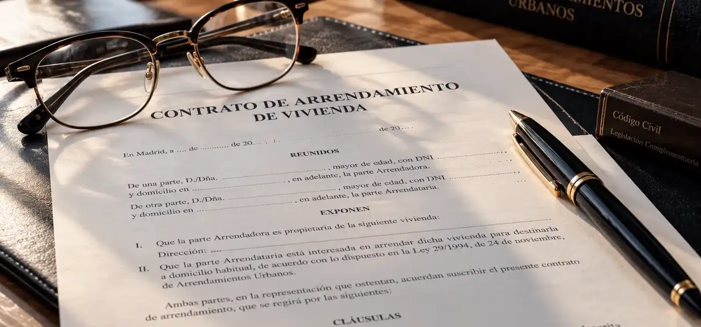 Contrato de arrendamiento de vivienda con gafas y bolígrafo: abogado inmobiliario en Barcelona para propietarios en zona tensionada