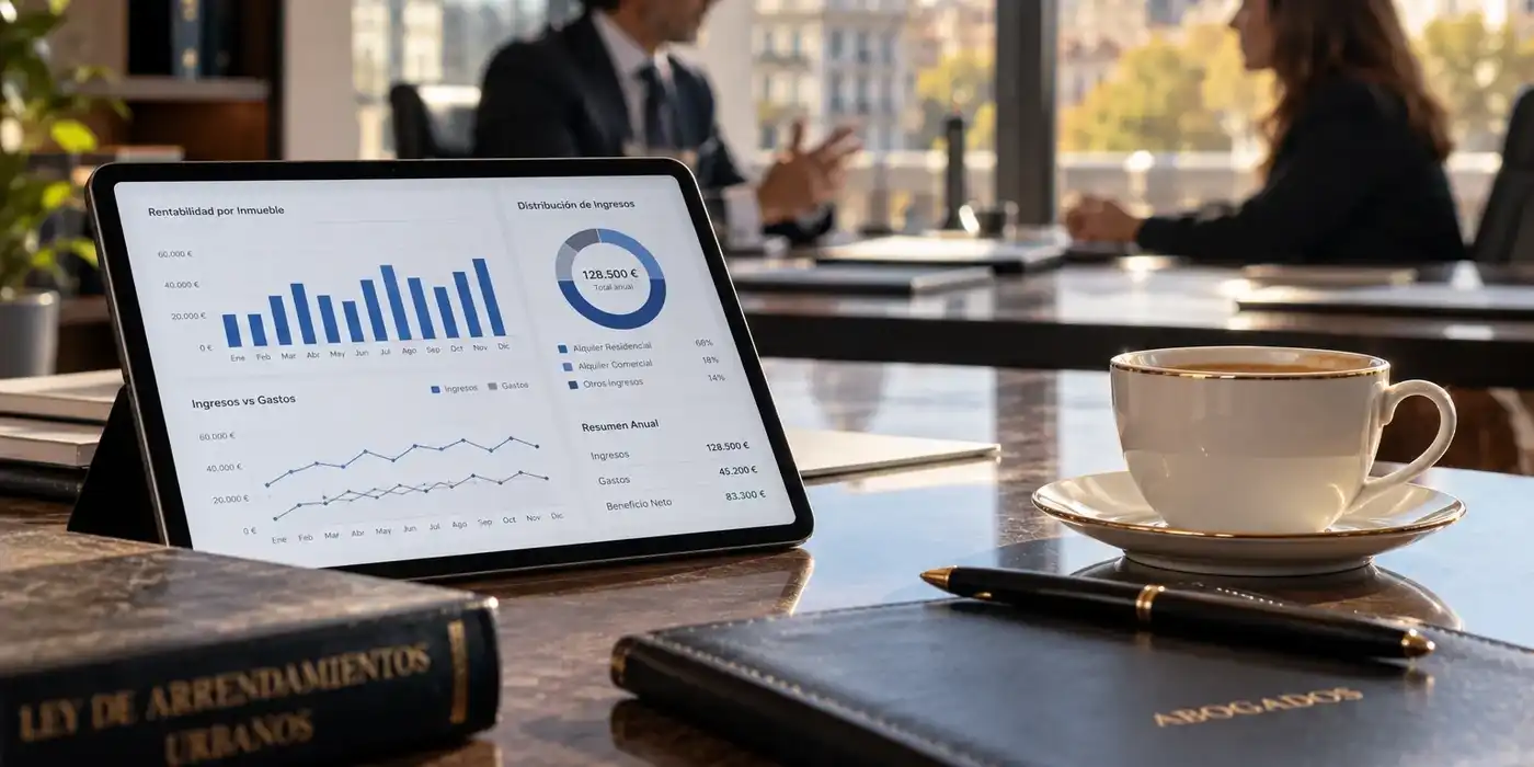 Tableta con gráficos de ingresos y gastos de alquiler: abogado inmobiliario en Tenerife para propietarios de vivienda vacacional