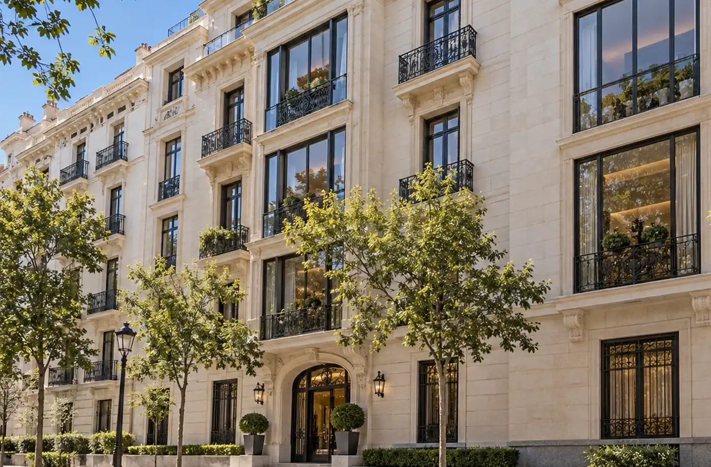 Fachada de un edificio de viviendas con balcones: abogado inmobiliario en Valladolid para propietarios y prórroga extraordinaria