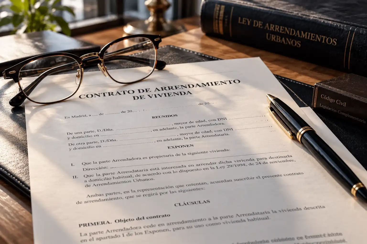 Alquiler temporal a vivienda habitual: qué dice el Decreto Maricarmen Contrato de arrendamiento de vivienda con gafas y bolígrafo sobre la mesa: alquiler temporal convertido en vivienda habitual con la nueva ley de alquiler