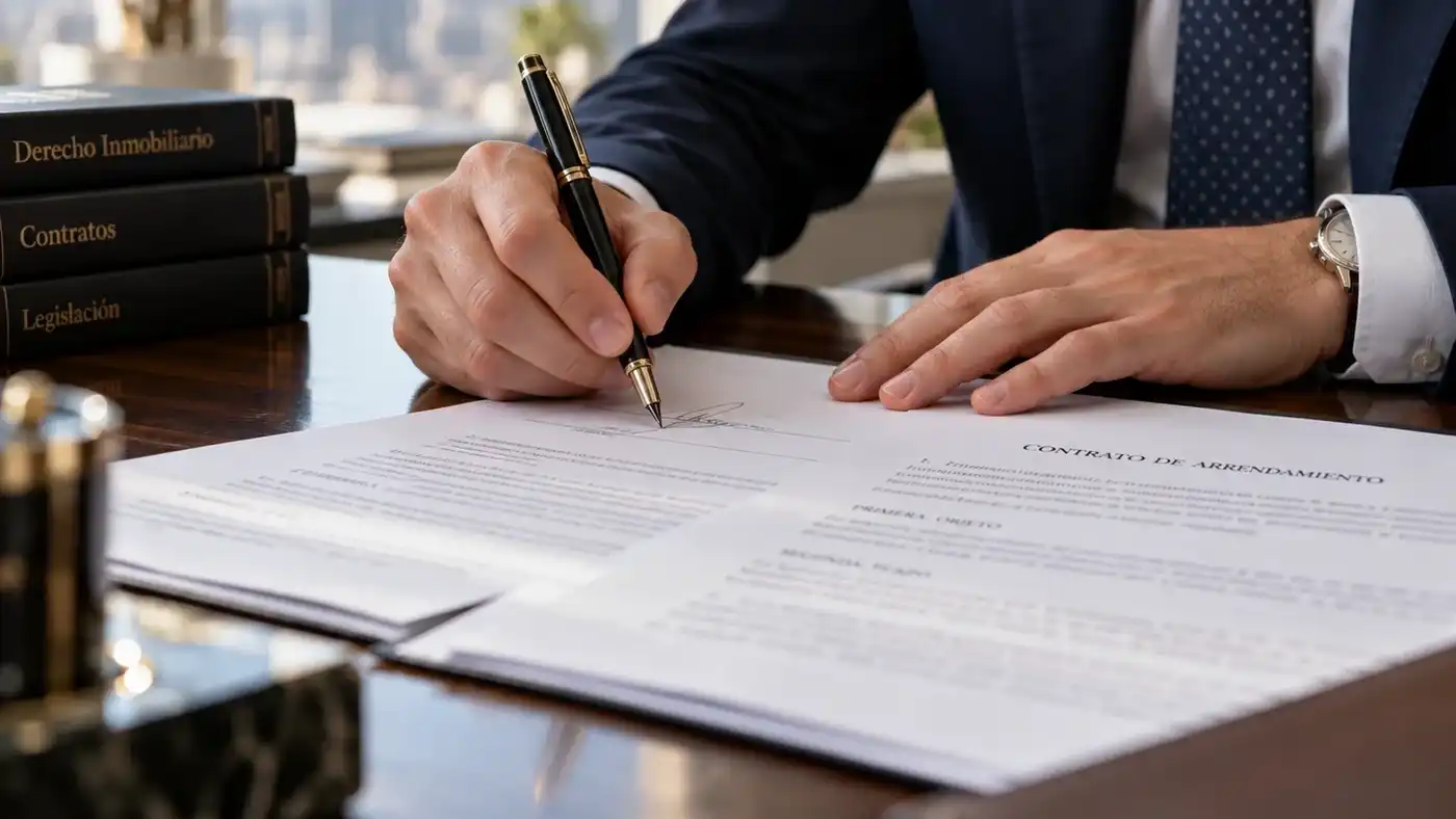 Persona firmando un contrato de arrendamiento: indemnización al inquilino y ley de alquileres para contratos vigentes con el Decreto Maricarmen