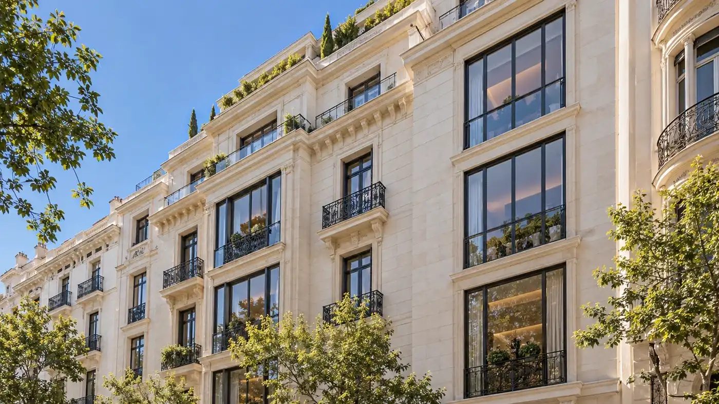 Nueva Ley Alquiler – plataforma de mediación legal independiente Fachada de un edificio de viviendas con balcones: Nueva Ley Alquiler, plataforma de mediación legal para propietarios y la nueva ley de alquiler